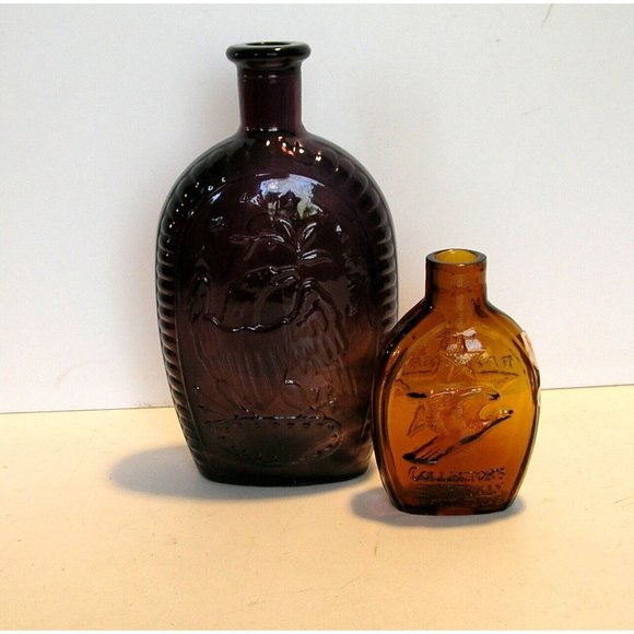 American Eagle Glass Bottles Set of Two Plum and Amber - Picture 2 of 12